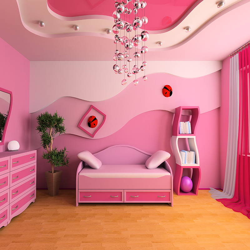 Pink,Children's,Room,With,A,Sofa,3d,Image