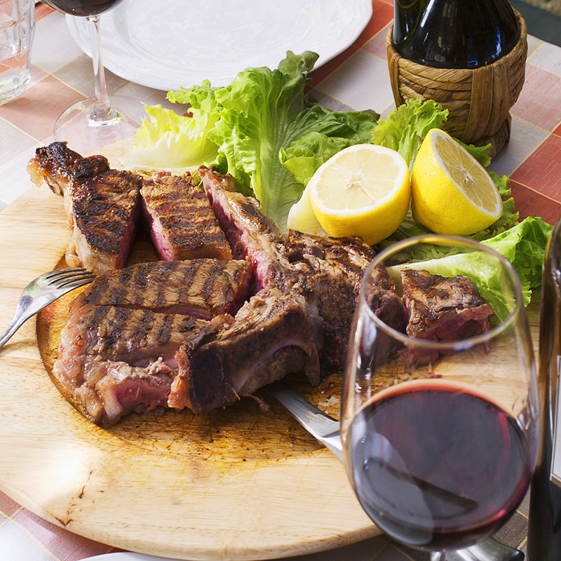 Red wine and Florentine steak
