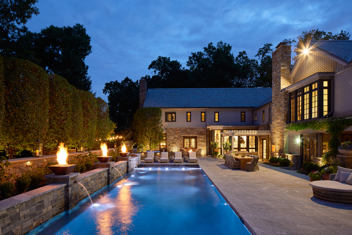 Layers of lighting by the design team include a string of beauty for the corner Jacuzzi.